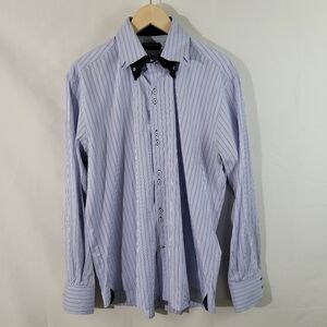 MEZLAN Credo Long Sleeve Blue/White Striped Double Collared Button-Down Shirt